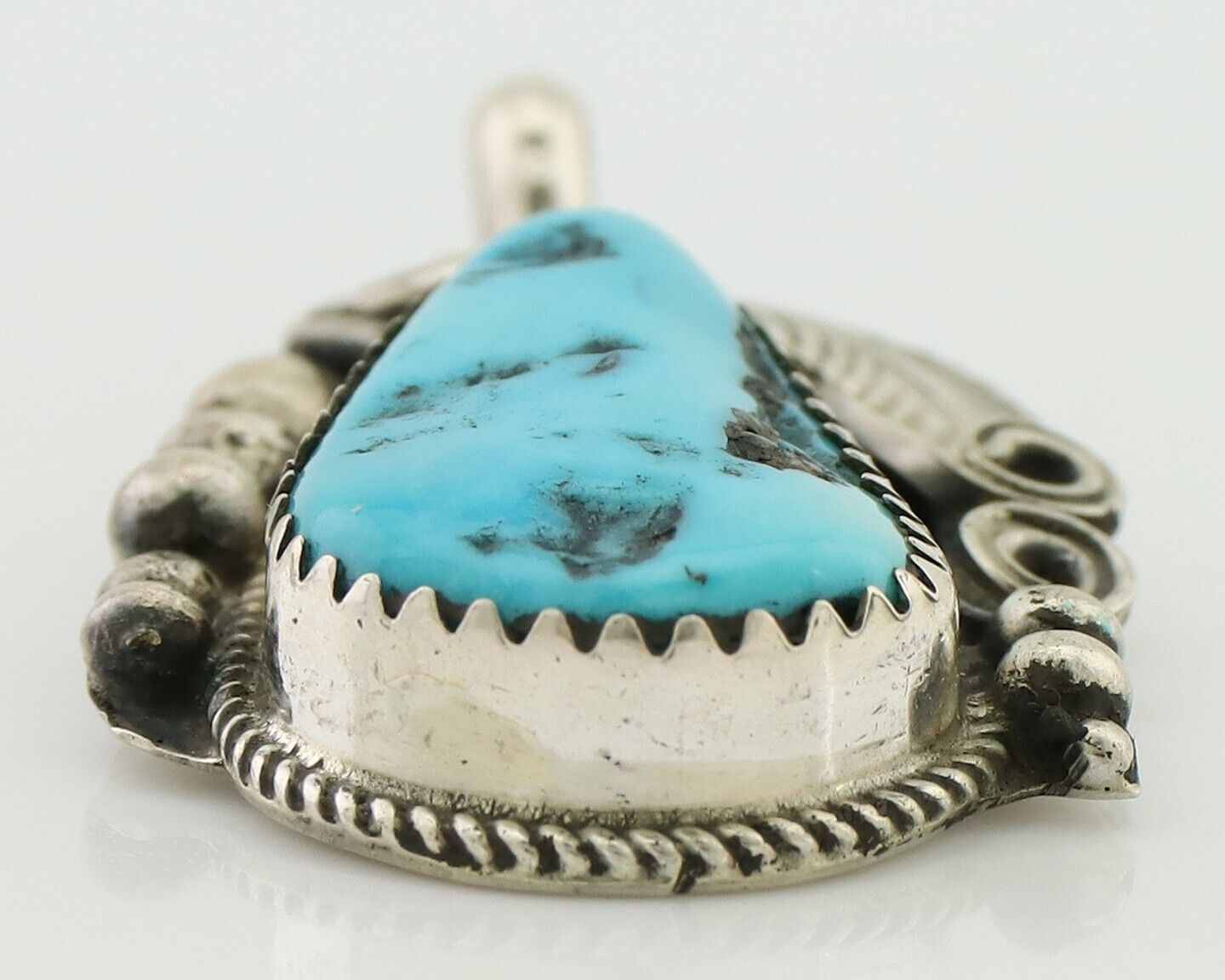 Navajo Pendant 925 Silver Sleeping B Turquoise Signed Justin Morris C.80's