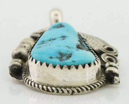 Navajo Pendant 925 Silver Sleeping B Turquoise Signed Justin Morris C.80's