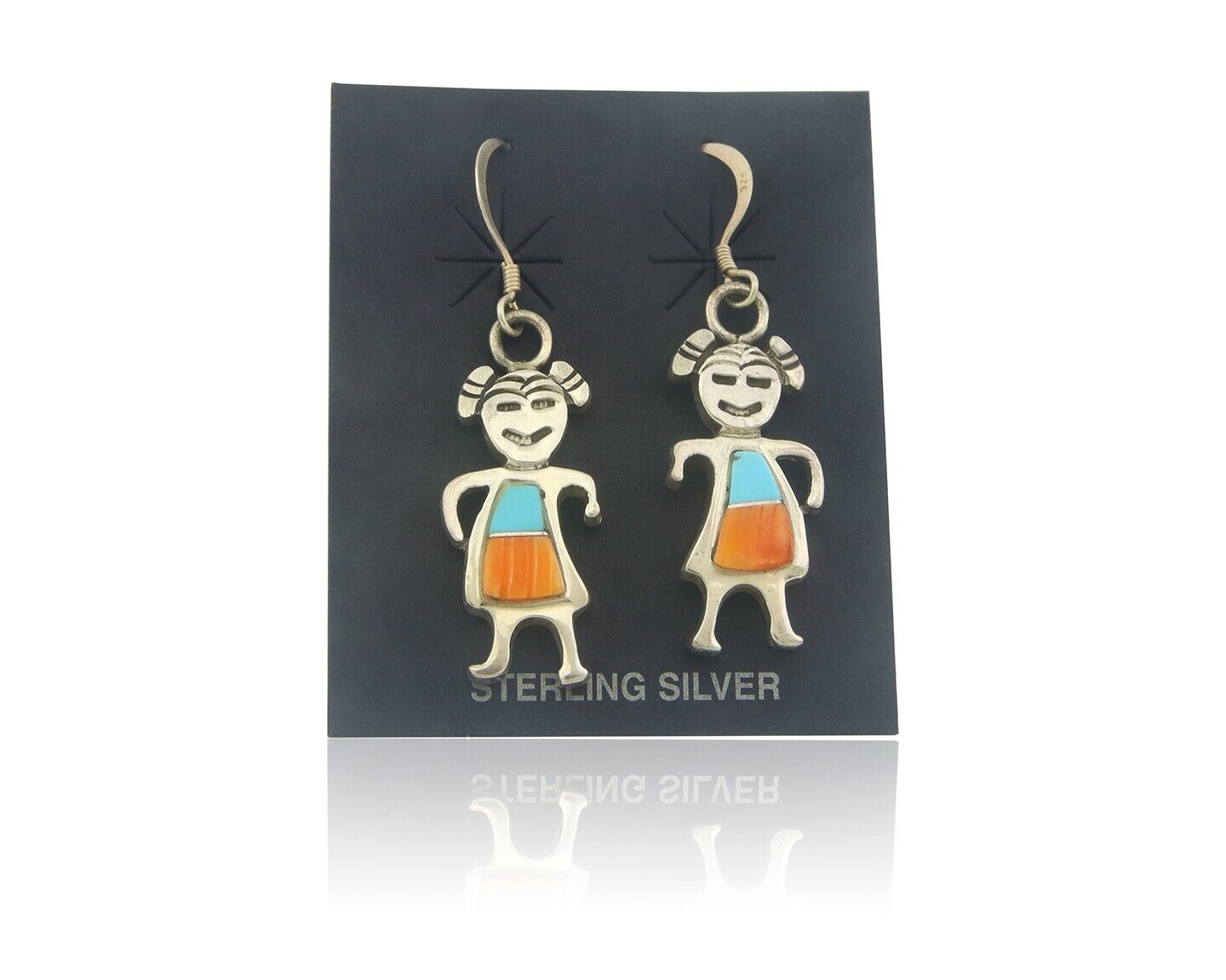 Navajo Earrings 925 Silver Natural Turquoise Oyster Native American Artist C80s