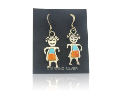 Navajo Earrings 925 Silver Natural Turquoise Oyster Native American Artist C80s