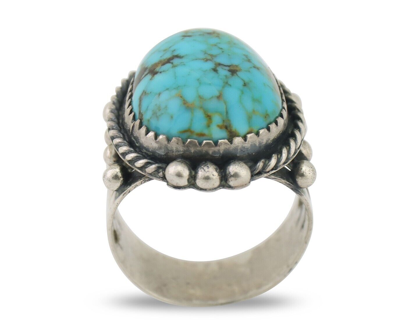 Navajo Ring 925 Silver Blue Gem Turquoise Native American Artist C.80's