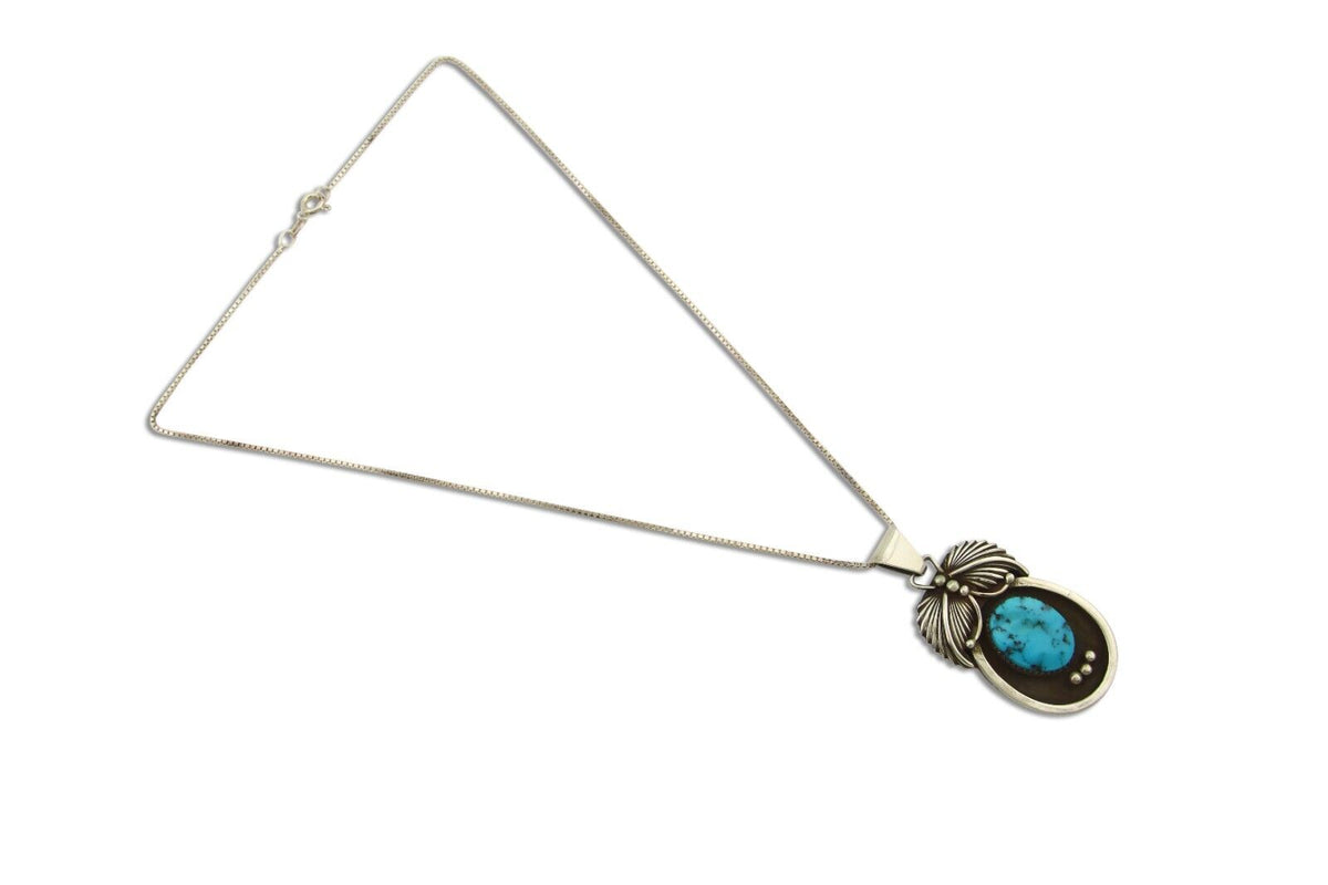 Navajo Necklace 925 Silver Natural Blue Turquoise Native American Artist C.80's