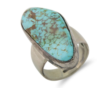 Men Navajo Ring 925 Silver Large Natural Turquoise Signed M Montoya C.80's