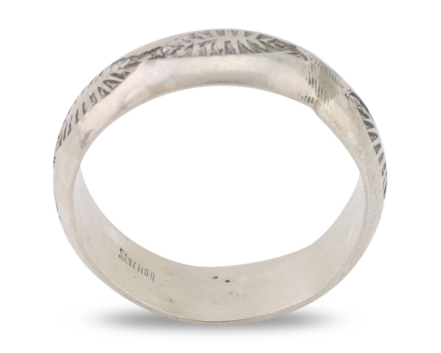 Navajo Hand Stamped Band 925 Silver 6.0 mm Signed Larry Chavez Size 9.25 C.80's