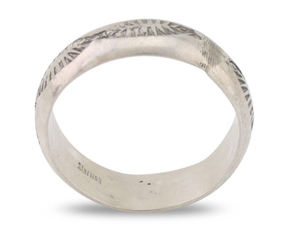 Navajo Hand Stamped Band 925 Silver 6.0 mm Signed Larry Chavez Size 9.25 C.80's
