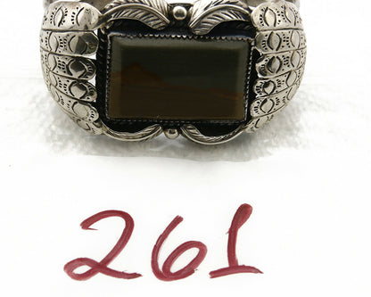 Navajo Bracelet .925 Silver Natural Petrified Wood Native American C.70's