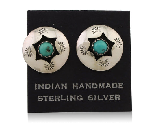 Navajo Handmade Earrings 925 Silver Natural Turquoise Native Artist C.80's