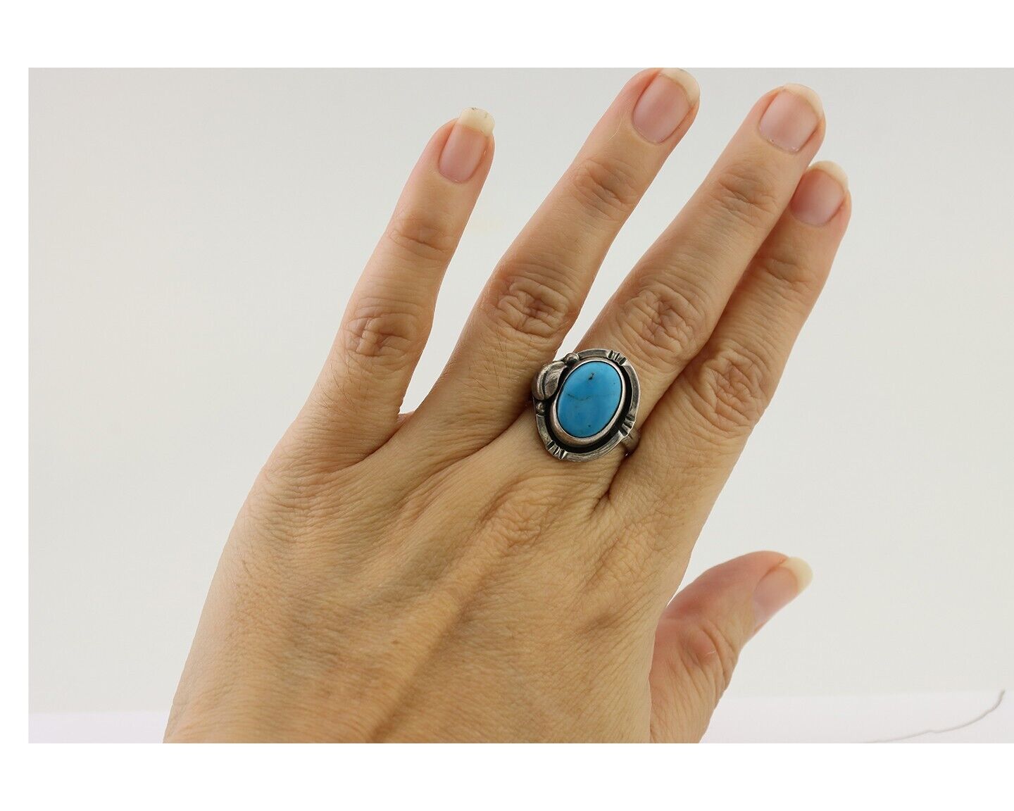 Navajo Handmade Ring 925 Silver Blue Turquoise Artist Signed RL C.80's