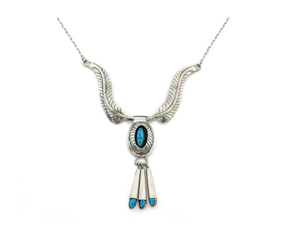 Navajo Necklace 925 Sterling Silver Natural Turquoise Vintage Signed H Spencer