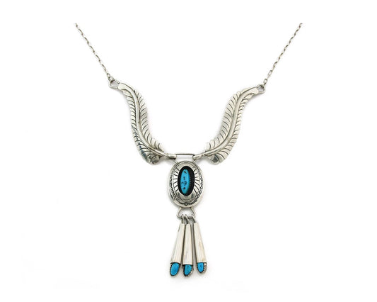 Navajo Necklace 925 Sterling Silver Natural Turquoise Vintage Signed H Spencer