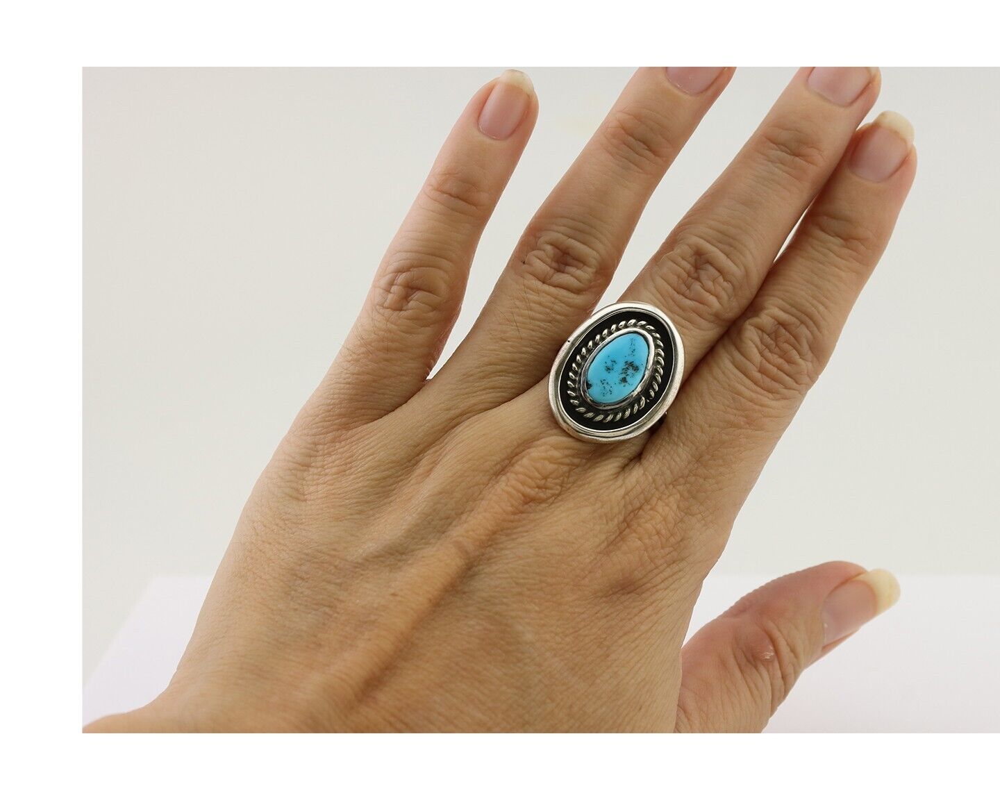 Navajo Ring 925 Silver Sleeping Beauty Turquoise Native Artist C.80's