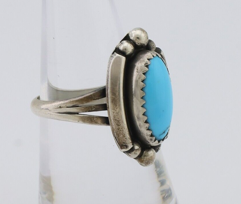 Navajo Ring 925 Silver Sleeping Beauty Turquoise Artist Signed SC C.80's