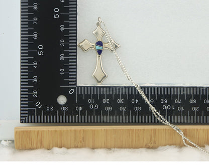 Navajo Cross Necklace Sterling Silver Authentic Natural Gemstones Signed M