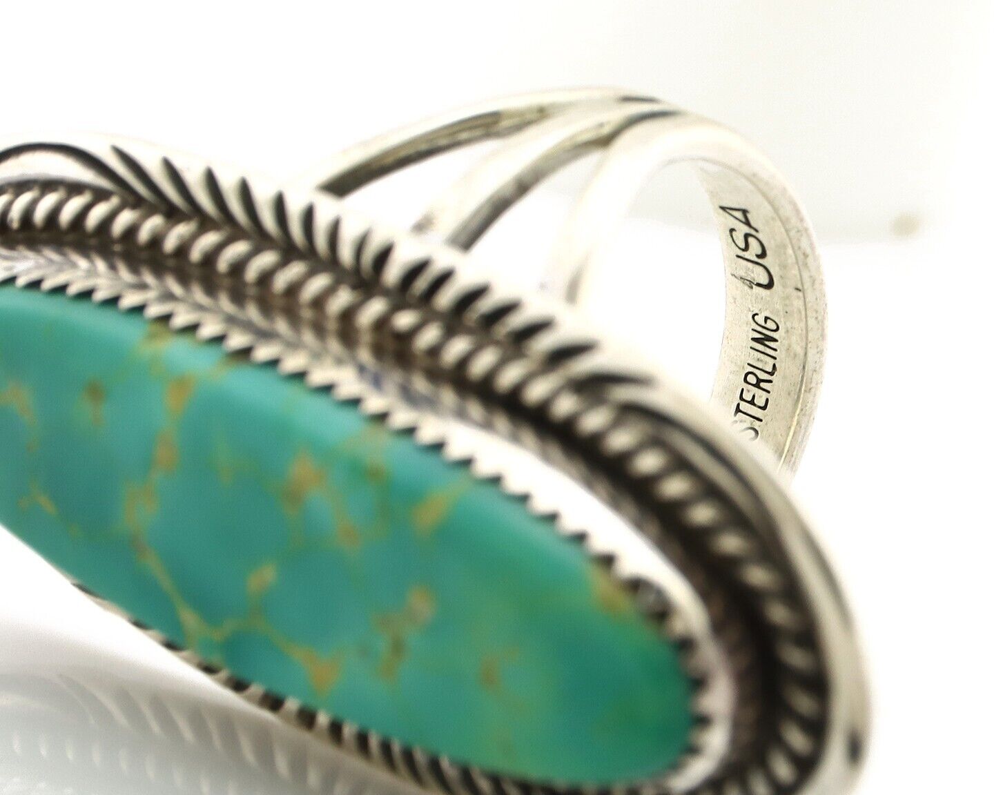 Navajo Ring 925 Silver Natural Mined Turquoise Artist Signed USA C.80s