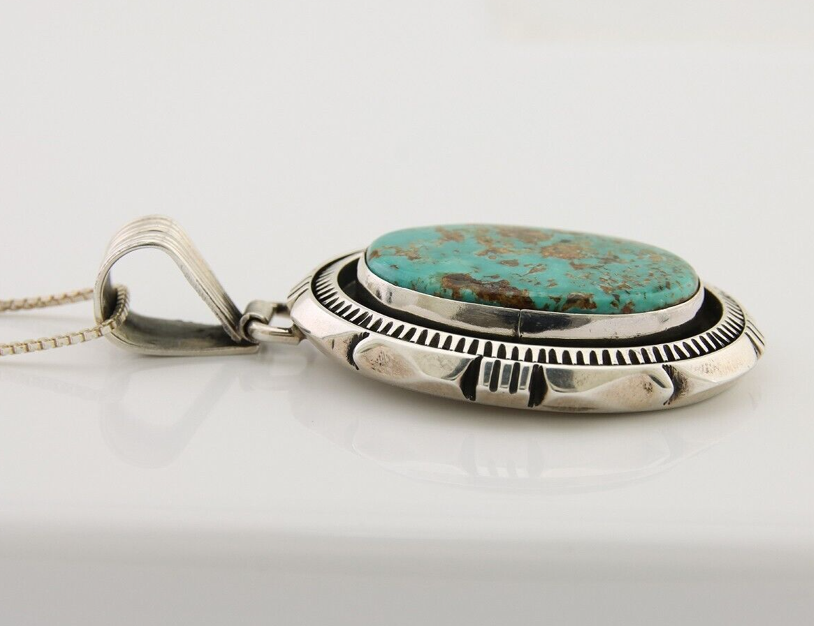 Navajo Necklace 925 Silver Natural Turquoise Artist Signed Mike Begay C.80's