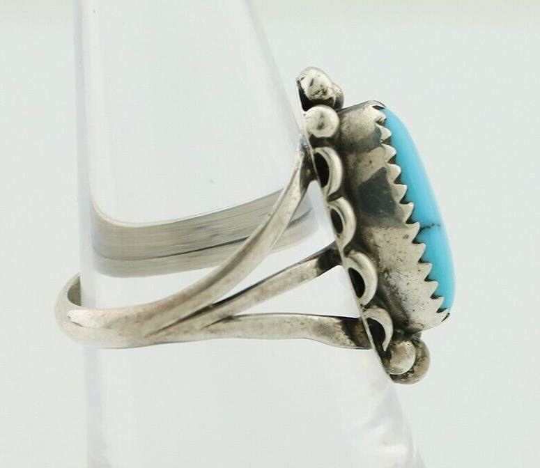 Navajo Ring 925 Silver Sleeping Beauty Turquoise Artist Signed SC C.80's