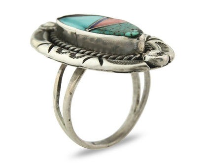 Vintage Zuni Ring 925 Sterling Silver Gemstone Signed V&N Edsitty Size 7.75