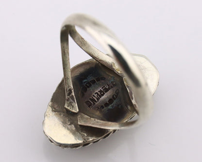 Navajo Ring 925 Silver Natural Turquoise Artist Signed Rabbit Stick C.80's