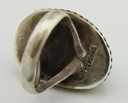 Navajo Ring 925 Silver Blue Turquoise Native American Artist C.80's