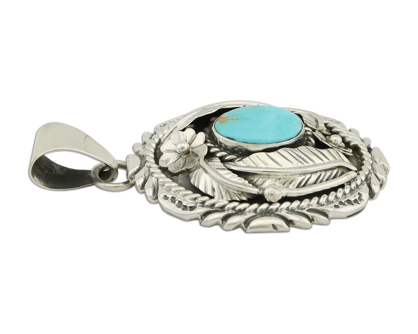 Navajo Pendant 925 Silver Blue Turquoise Native American Artist C.80's