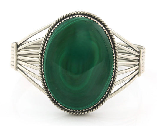 Navajo Cuff Bracelet Sterling Silver Natural Malachite Native American Artist