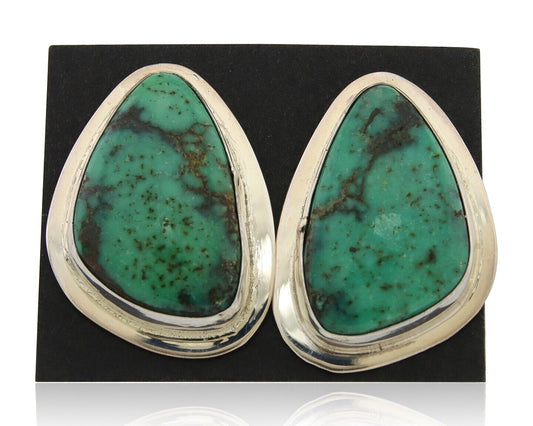 Navajo Shield Earrings 925 Silver Natural Turquoise Artist Signed M.S. C.80's