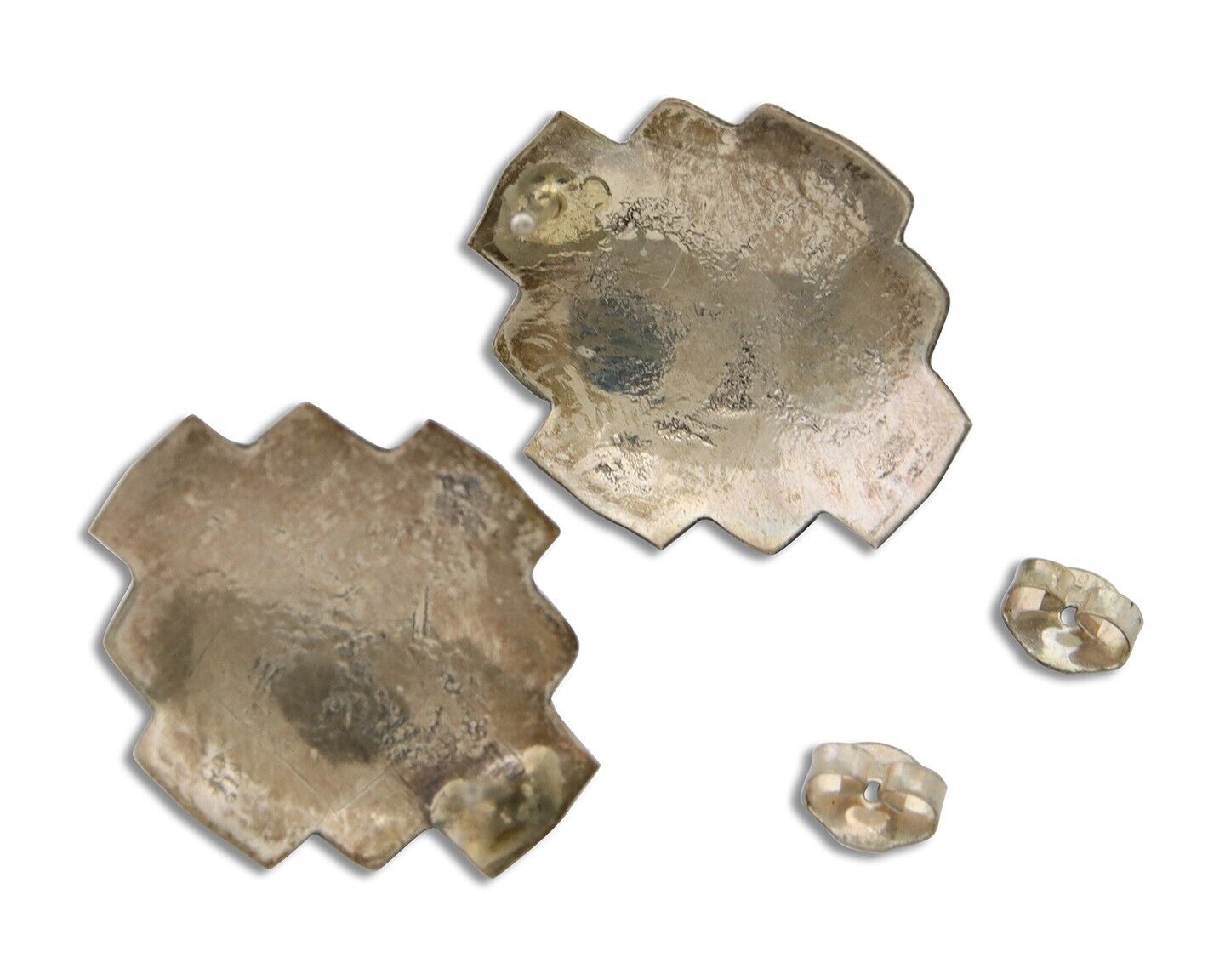 Navajo Hand Stamped Earrings 925 Silver Turquoise Native American Artist C.80's