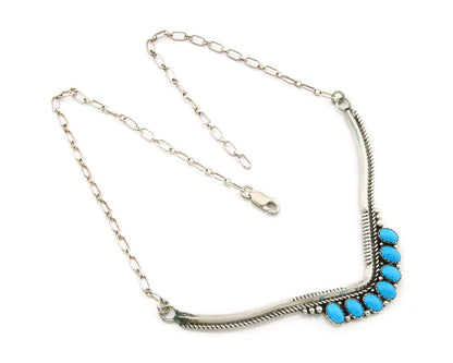 Navajo Necklace 925 Sterling Silver Turquoise Signed LJ