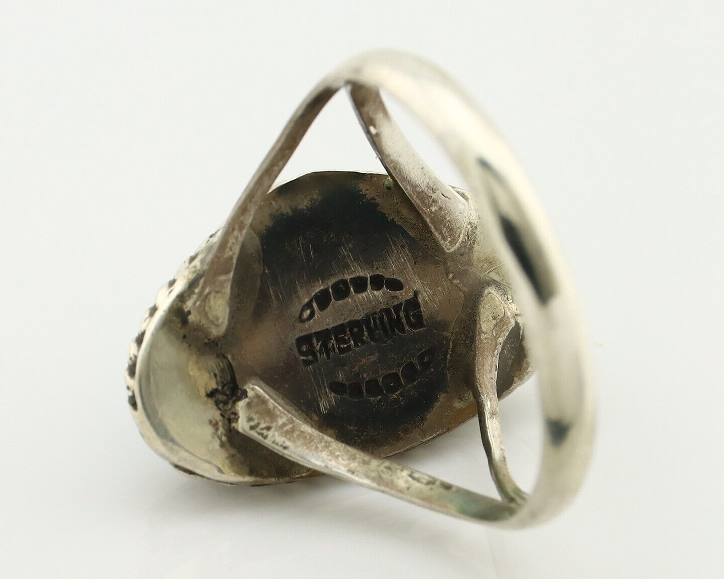Navajo Ring 925 Silver Natural Turquoise Artist Signed Rabbit Stick C.80's