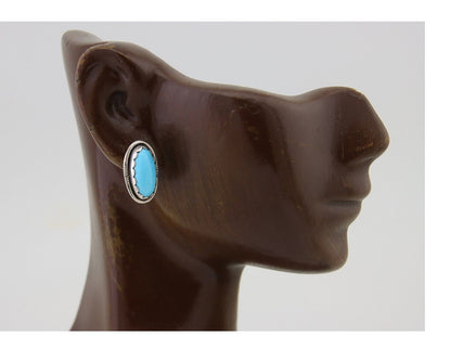 Navajo Earrings 925 Natural Blue Turquoise Native American Artist C80s