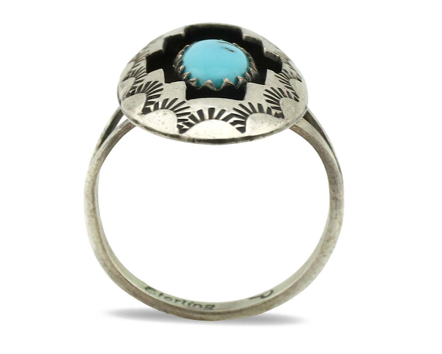 Navajo Ring .925 Silver Sleeping Beauty Turquoise Native Artist C.1980's