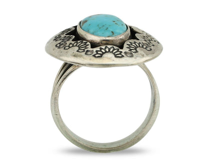 Navajo Ring 925 Silver Natural Blue Turquoise Signed M Montoya C.80's