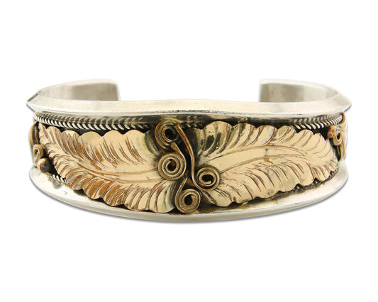 Navajo Bracelet 925 Silver & 12k Yellow Gold Filled Signed Justin Morris C.80's