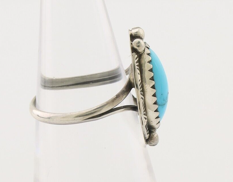 Navajo Ring 925 Silver Sleeping Beauty Turquoise Artist Signed SC C.80's