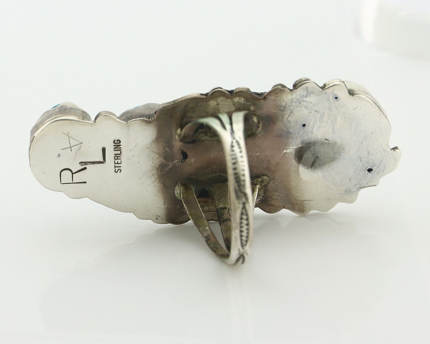Navajo Ring 925 Silver Sleeping Beauty Turquoise Artist Signed Richard Long C80s