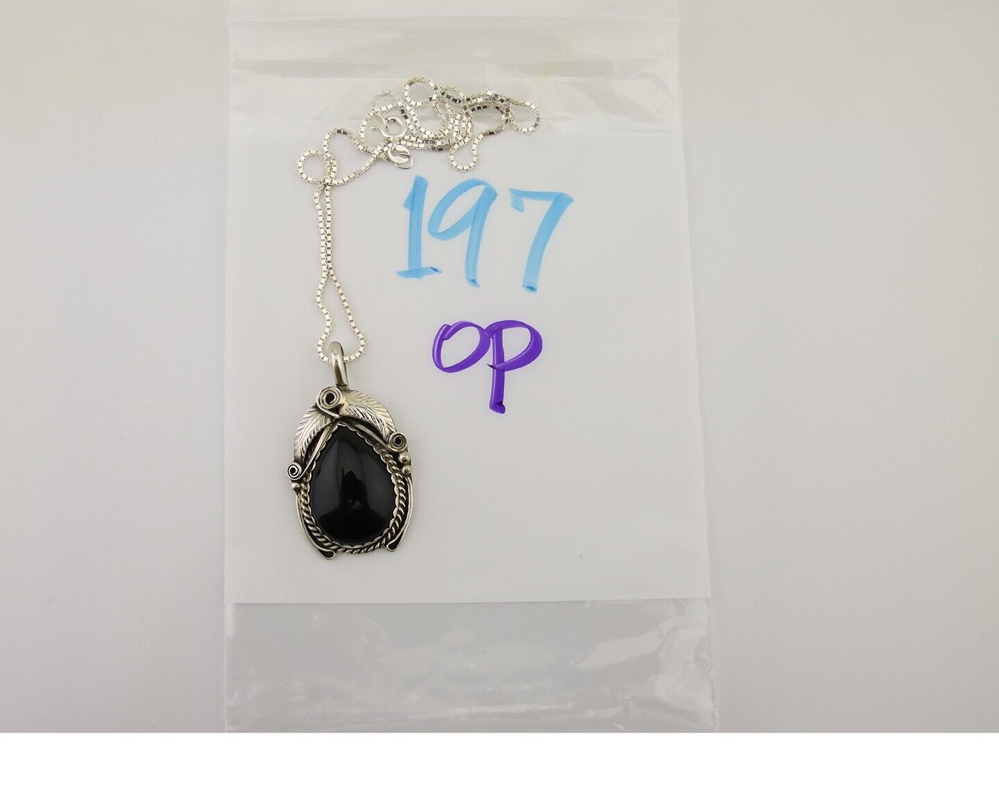 Navajo Necklace925 Silver Natural Onyx Native Artist Signed Justin Morris C.80's