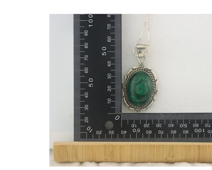 Navajo Sterling Silver Necklace Malachite Authentic Vintage Signed TALHAT