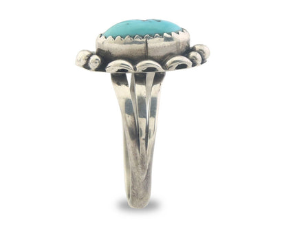 Navajo Ring 925 Sterling Natural Turquoise Native Artist C.80's Size 7.5