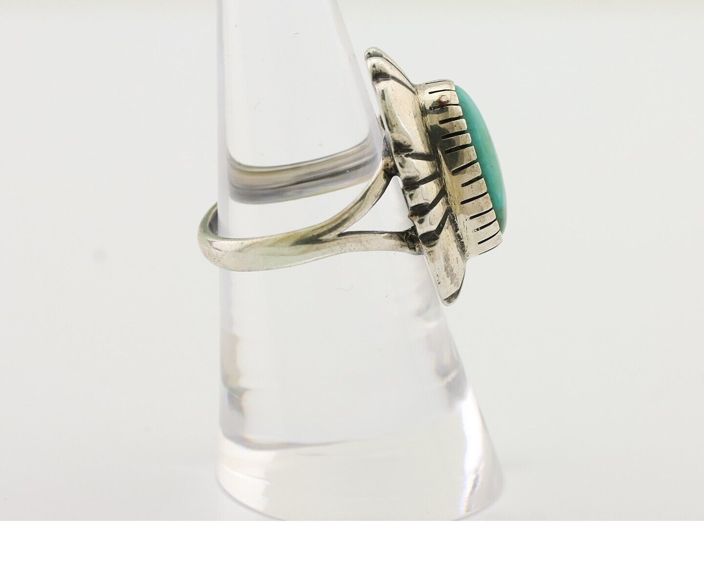 Navajo Ring 925 Silver Kingman Turquoise Signed M Montoya Size 7.0 C.80's