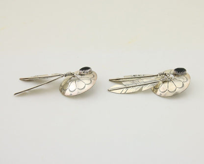 Navajo Handmade Earrings 925 Silver Onyx Native American Artist C.80's