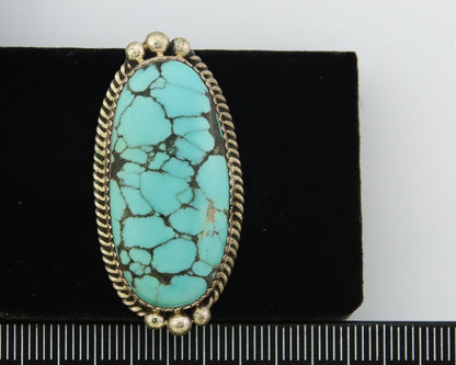 Navajo Ring 925 Sterling Spiderweb Blue Turquoise Native Artist C.80's Size 7.0