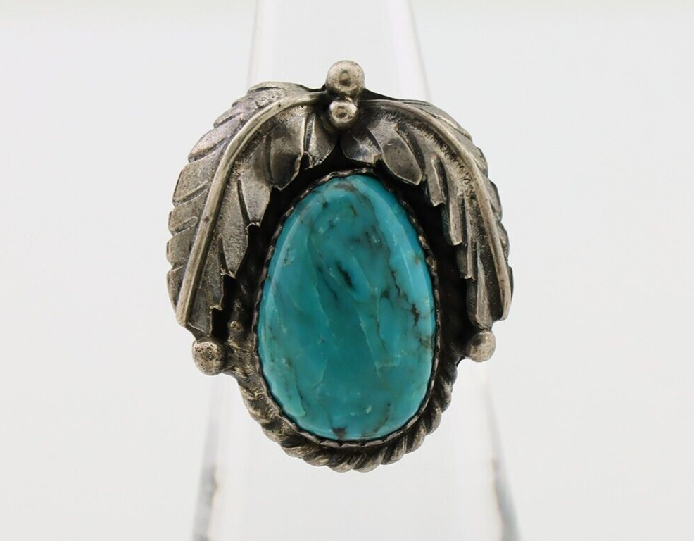 Navajo Handmade Ring 925 Silver Blue Turquoise Native American Artist C.80's