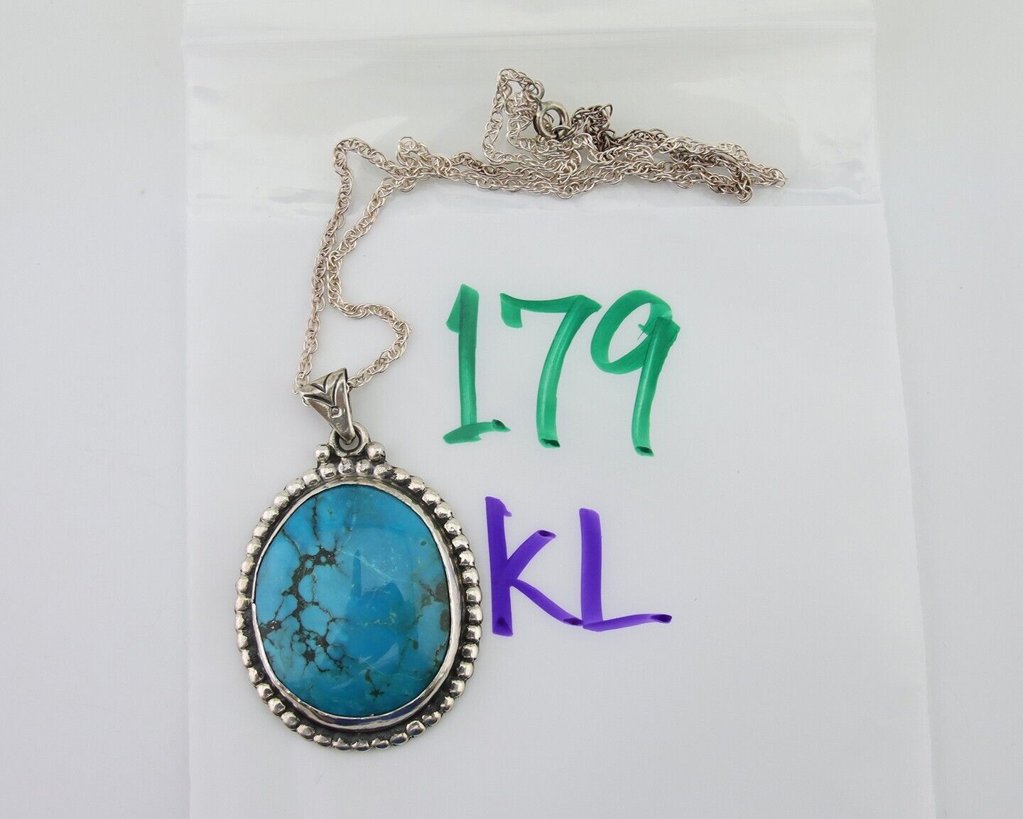 Navajo Necklace 925 Silver Natural Blue Turquoise Artist Signed M Montoya C.80's