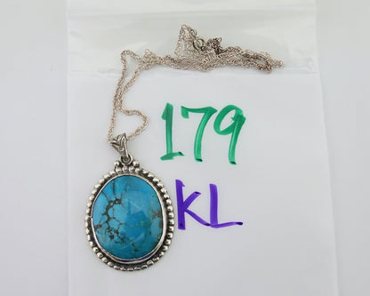 Navajo Necklace 925 Silver Natural Blue Turquoise Artist Signed M Montoya C.80's