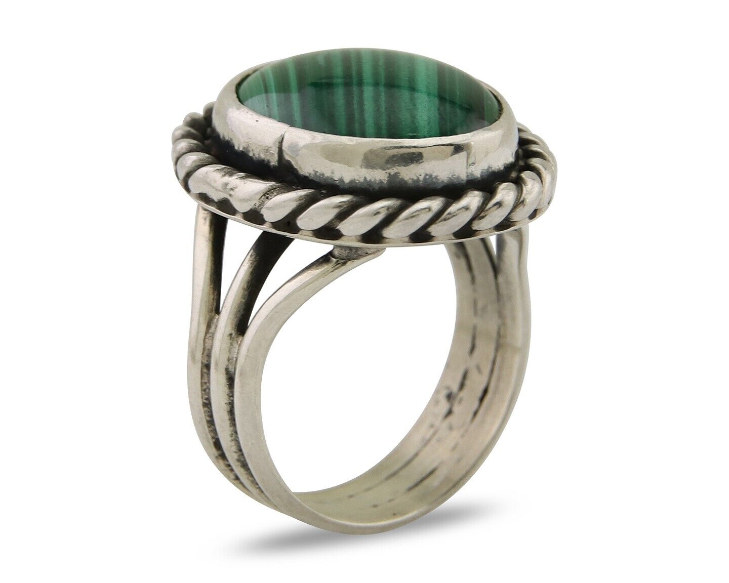 Navajo Ring 925 Silver Natural Malachite Native American Artist C.80's