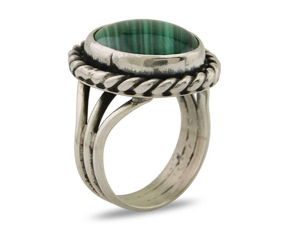 Navajo Ring 925 Silver Natural Malachite Native American Artist C.80's