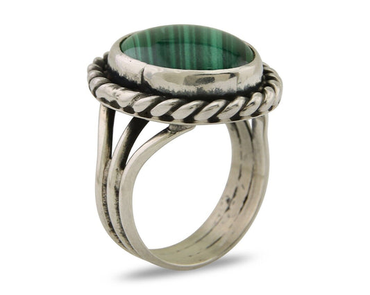 Navajo Ring 925 Silver Natural Malachite Native American Artist C.80's