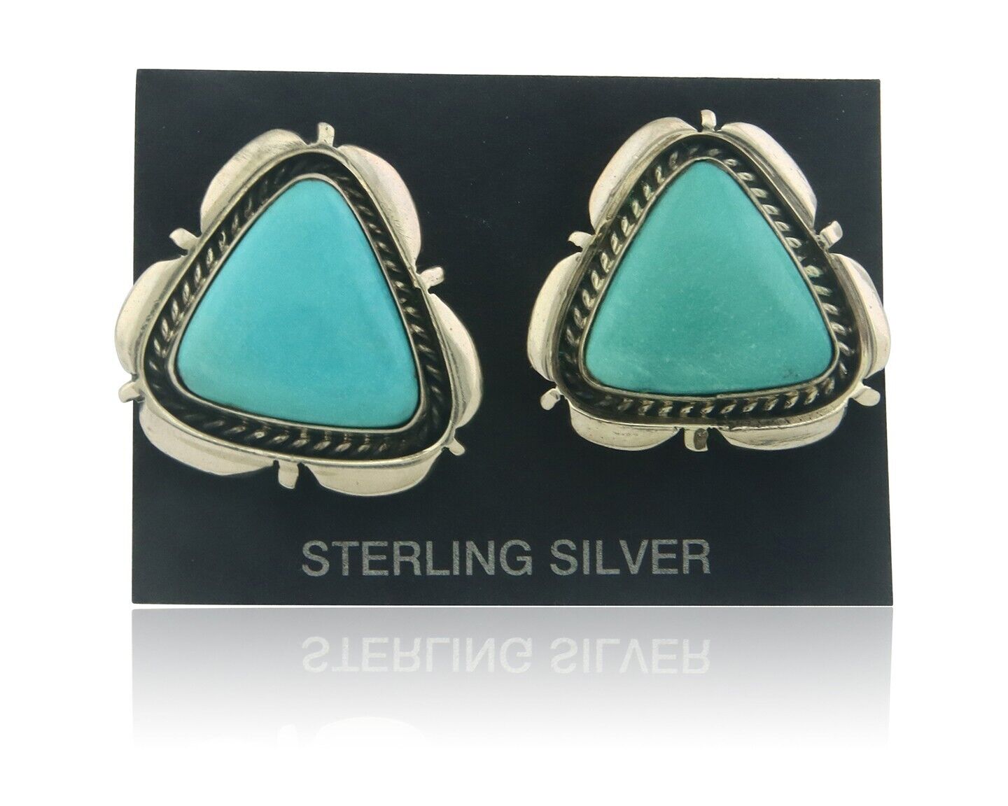 Navajo Earrings 925 Silver Natural Turquoise Native Artist Signed H? C.80's
