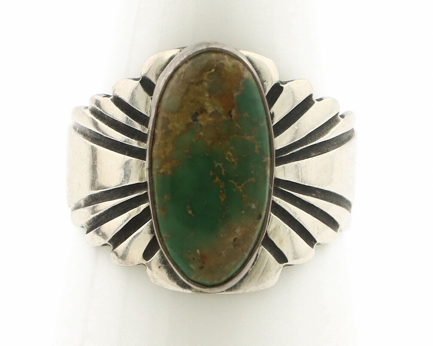 Navajo Ring .925 Silver Green Manassas Turquoise Artist Signed Apache C.80's