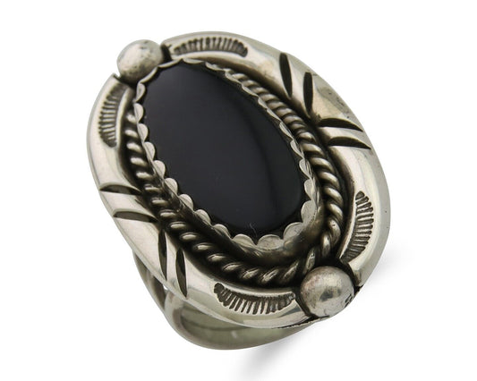 Navajo Ring 925 Silver Black Onyx Artist Signed V & N Edsitty C.80's